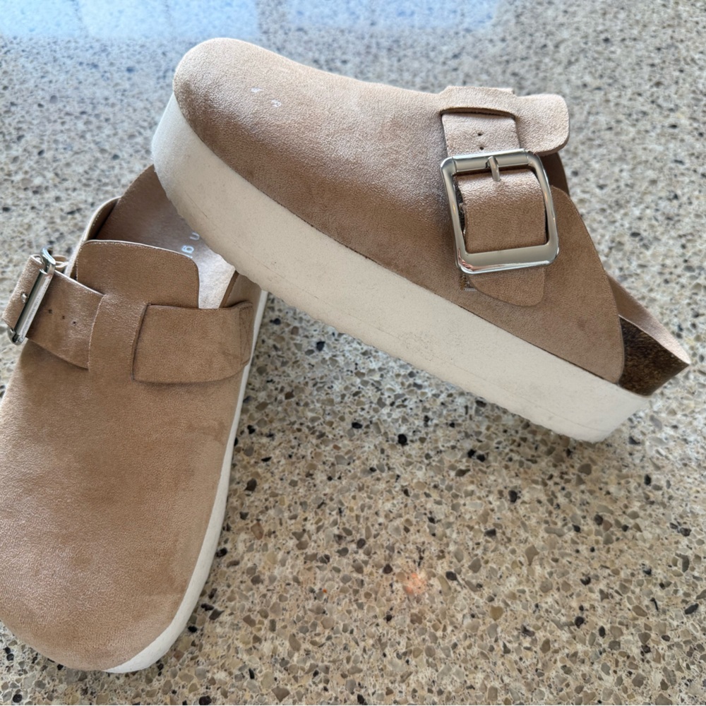 Madden Girl Taupe Suede Platform Slide with Silver Buckle - Picture 5 of 5